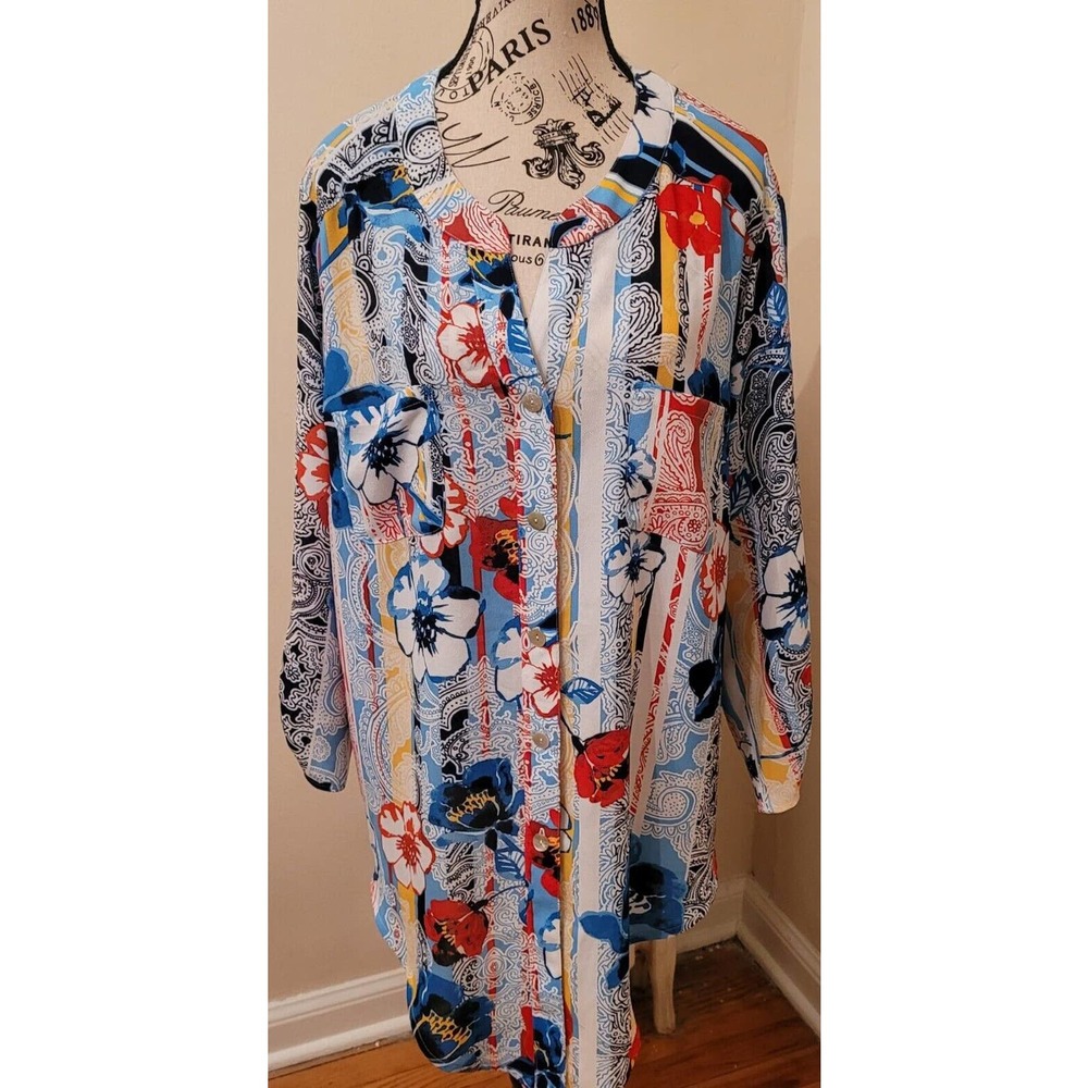 Ruby Road Woman Bright Floral Blouse Long Sleeve XL (C1)